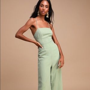 Adelia Sage Green Lace-Up Culotte Jumpsuit